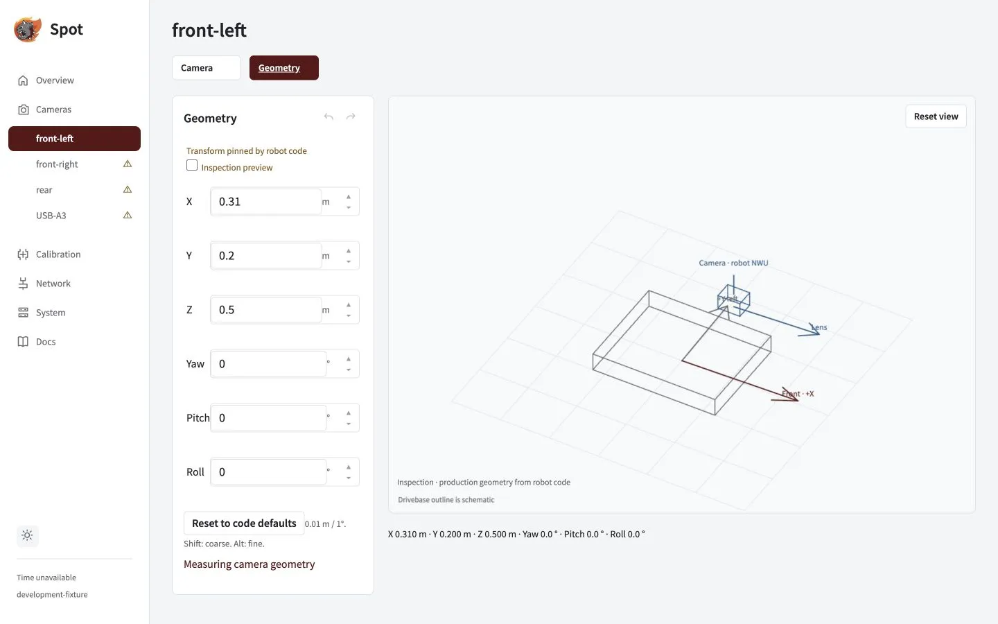 Geometry tab used to compare replacement mounting with the code-defined transform